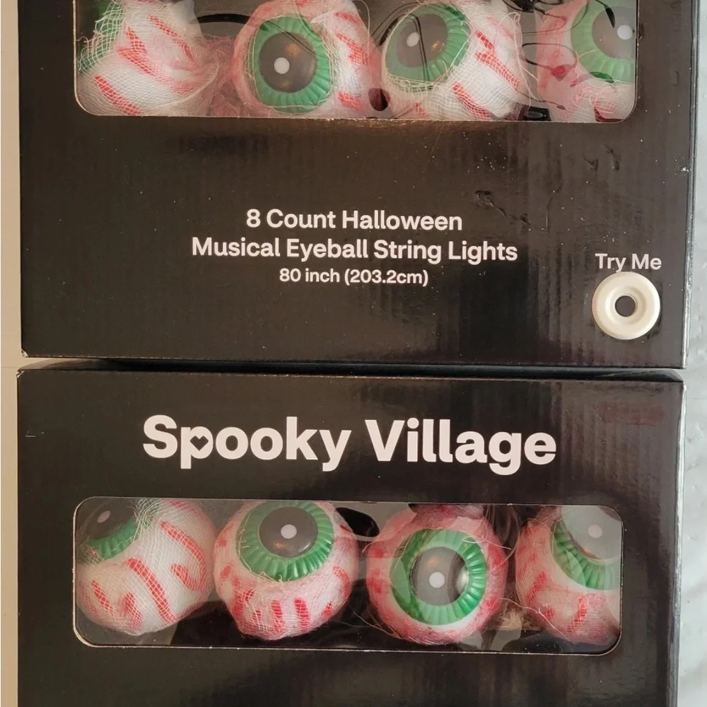 2x Spooky Village 8 Count Halloween Musical Sound Effects Eyeball String Lights